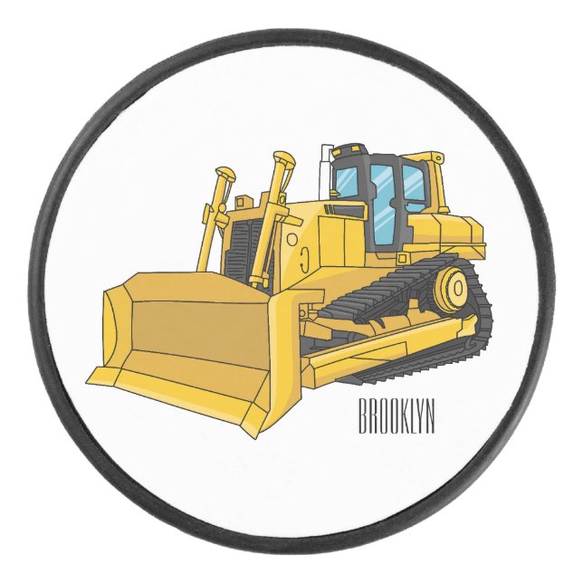 Bulldozer cartoon illustration  hockey puck (Front)