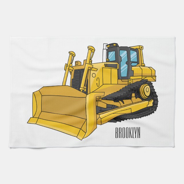 Bulldozer cartoon illustration kitchen towel (Horizontal)