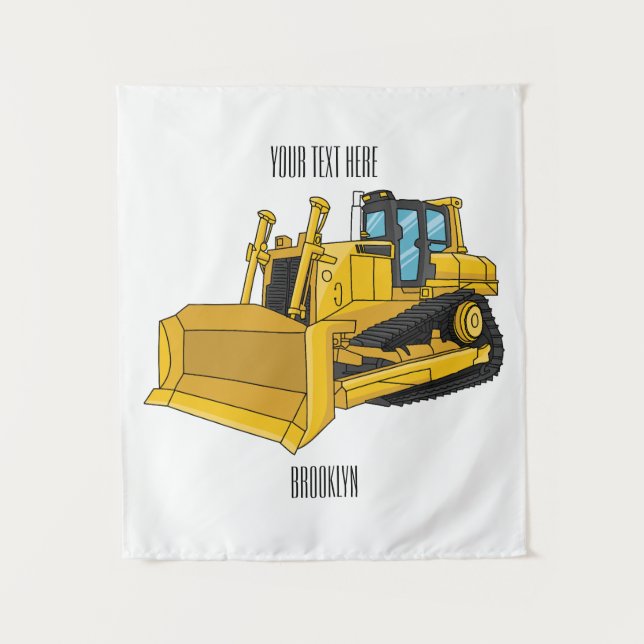 Bulldozer cartoon illustration tapestry (Front)