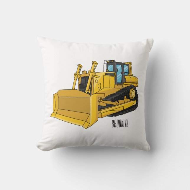 Bulldozer cartoon illustration throw pillow (Front)