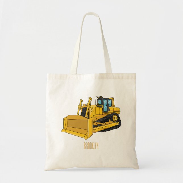 Bulldozer cartoon illustration tote bag (Front)