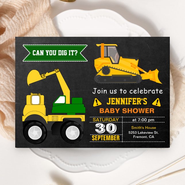Bulldozer Construction Baby Shower Invitation (Creator Uploaded)