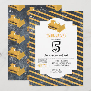 Bulldozer Construction Camion Invitation d'anniver