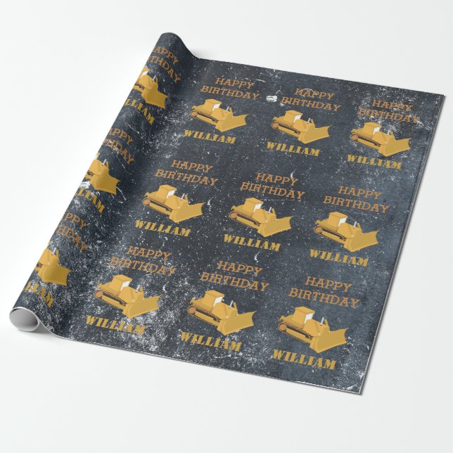 Bulldozer Construction Truck Birthday Boy  Wrapping Paper (Unrolled)