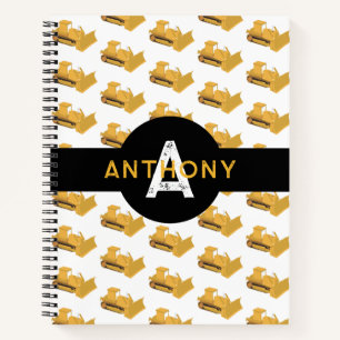 Bulldozer Construction Truck Kids Monogram Notebook