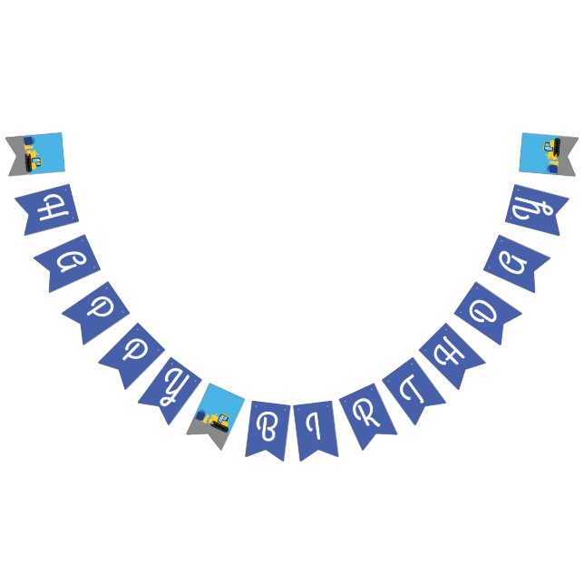 Bulldozer Cute 1st Birthday Party Construction Bunting Flags (All)