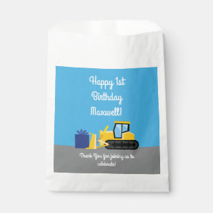 Bulldozer Cute 1st Birthday Party Construction Favour Bag