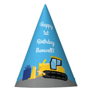 Bulldozer Cute 1st Birthday Party Construction Party Hat