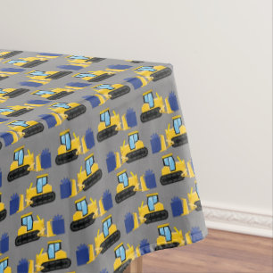 Bulldozer Cute 1st Birthday Party Construction Tablecloth