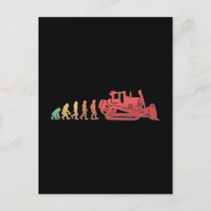 Bulldozer Evolution Construction Worker Retro Site Holiday Postcard
