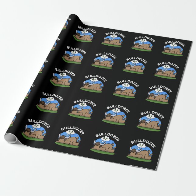 Bulldozer Funny Animal Bull Pun Dark BG Wrapping Paper (Unrolled)