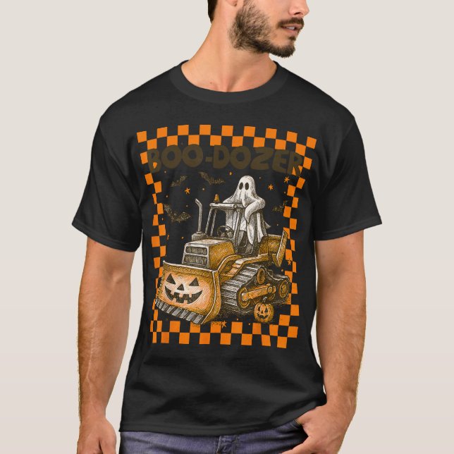 Bulldozer Halloween Boo Dozer Construction Truck  T-Shirt (Front)