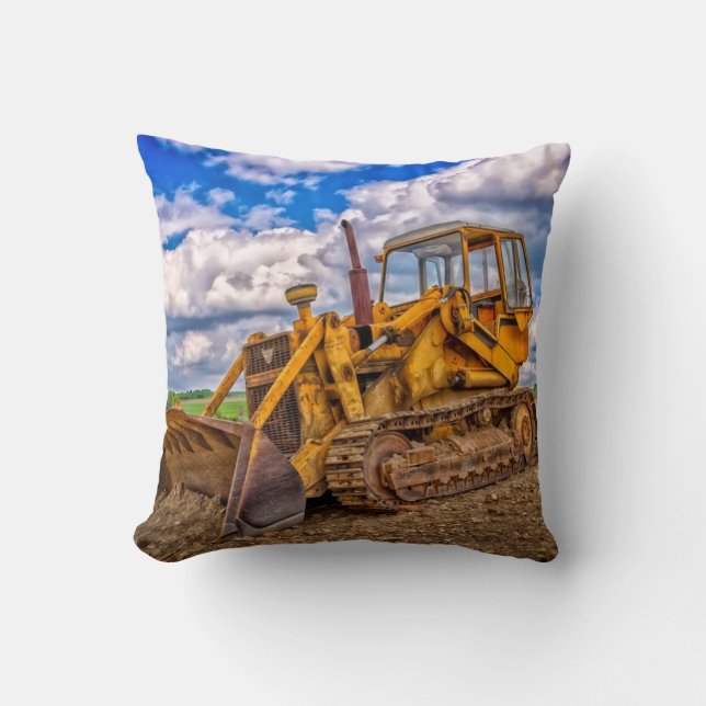 Bulldozer Throw Pillow (Front)