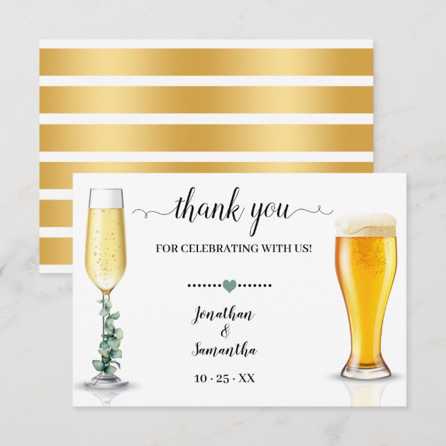 Bulles & Brews Douche Mariage plat Carte de remerc (Devant / Derrière)