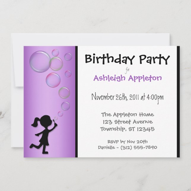 Bulles de souffle violet Invitations d'anniversair (Devant)