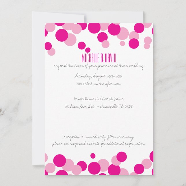 Bulles roses et blanches Confetti Invitations de m (Devant)