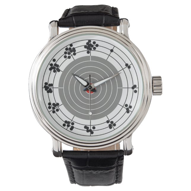 Bullet holes around the target, one hole per hour watch (Front)
