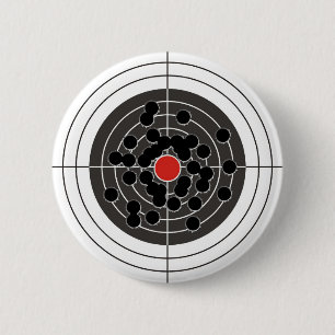 Bullet holes in target - but not the bulls-eye! 2 inch round button