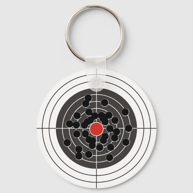 Bullet holes in target - but not the bulls-eye! keychain (Front)