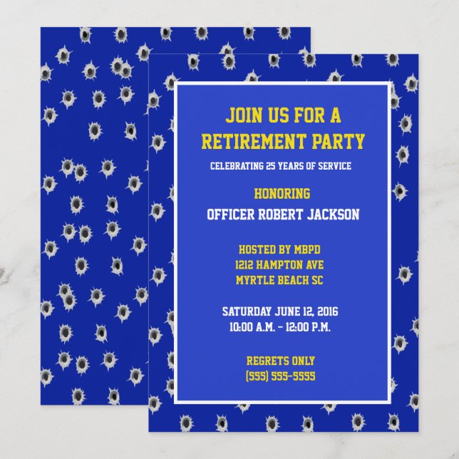 Bullet Holes Police Officer Retirement Invitation (Front/Back)