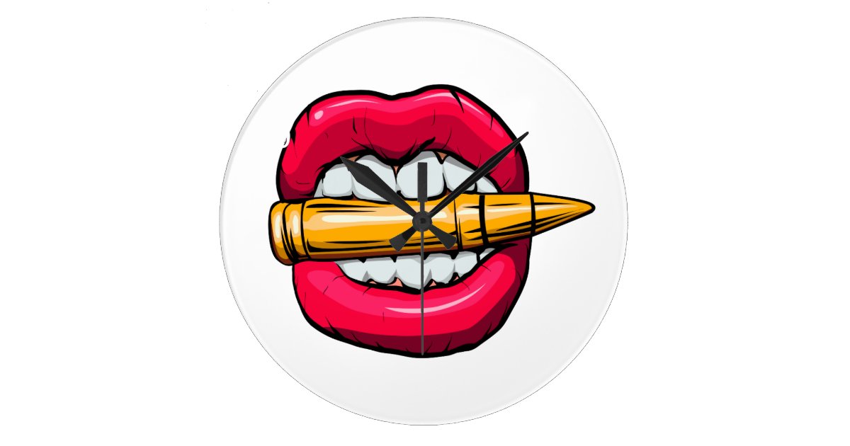 bullet in mouth. large clock Zazzle.ca