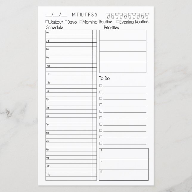 Bullet Journal Day at a Glance (Front)