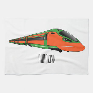 Bullet train cartoon illustration kitchen towel