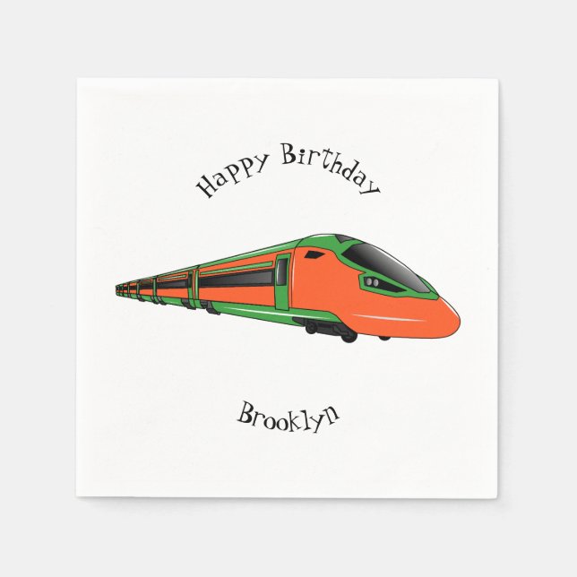 Bullet train cartoon illustration napkin (Front)