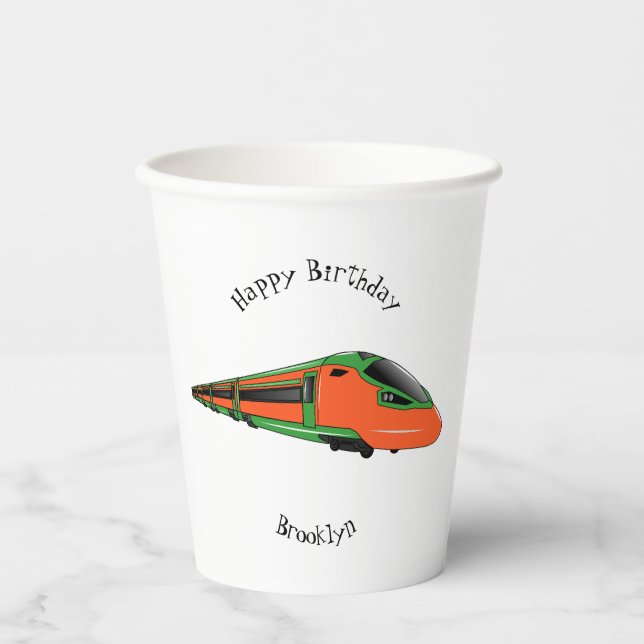 Bullet train cartoon illustration paper cups (Front)