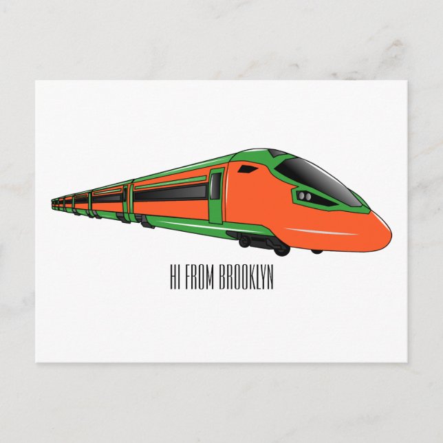 Bullet train cartoon illustration postcard (Front)