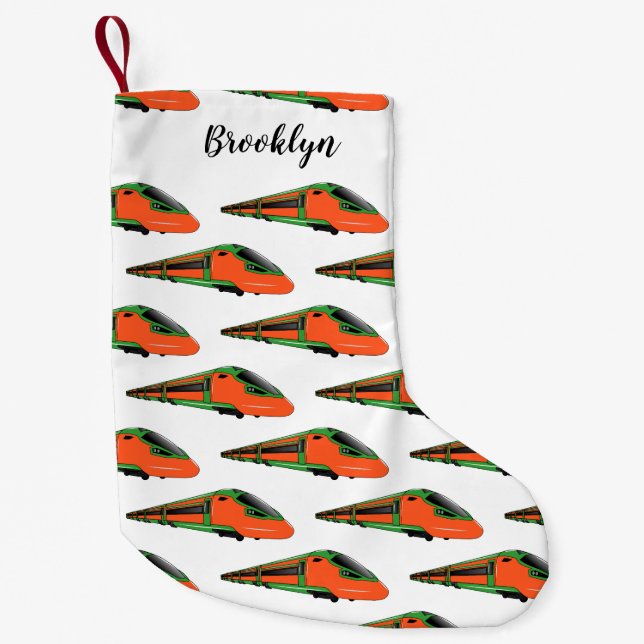 Bullet train cartoon illustration small christmas stocking (Front)