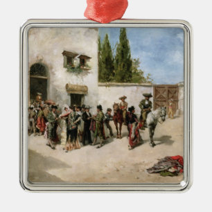 Bullfighters preparing for the Fight (oil on panel Metal Ornament