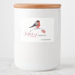 Bullfinch and red Rowan berries, Merry Christmas! Food Label