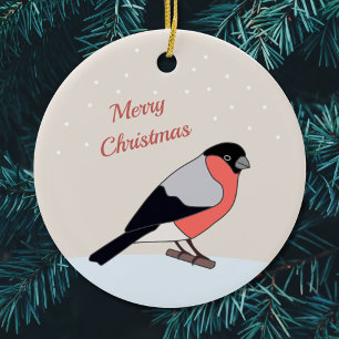 Bullfinch and Snow Merry Christmas Ornament