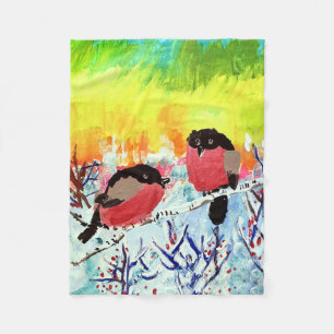 Bullfinch Birds Fleece Blanket