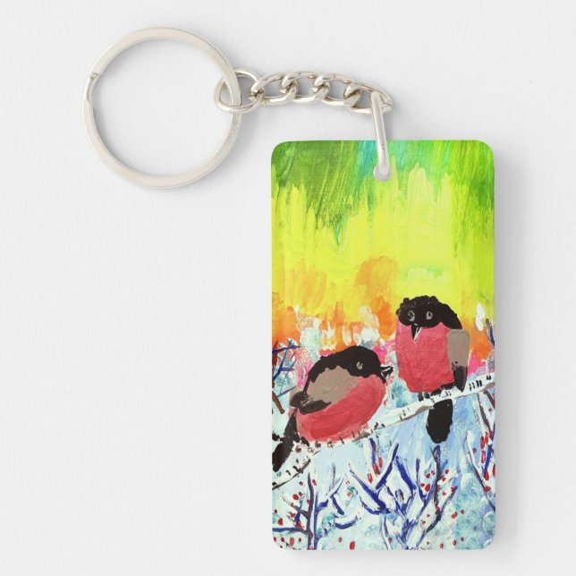 Bullfinch Birds Keychain (Front)