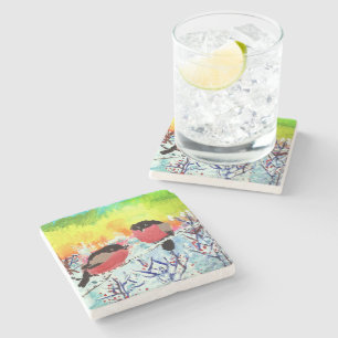 Bullfinch Birds Stone Coaster