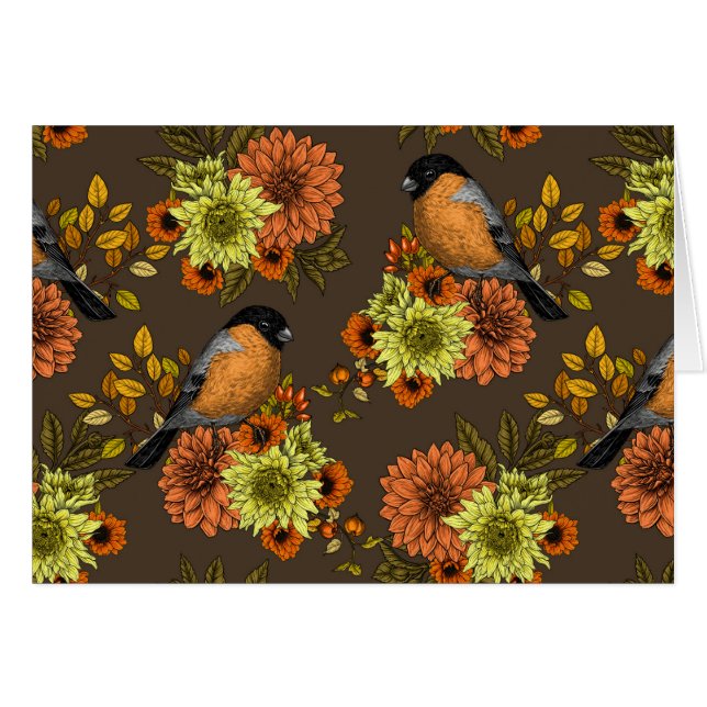 Bullfinch on autumn floral (Devant horizontal)