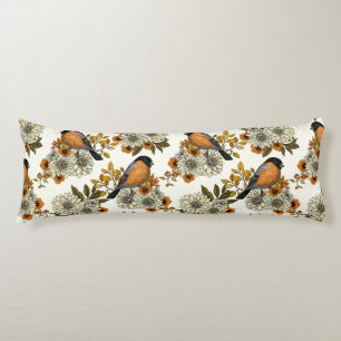Bullfinch on autumn florals 2 body pillow