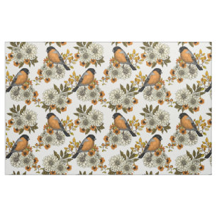 Bullfinch on autumn florals 2 fabric