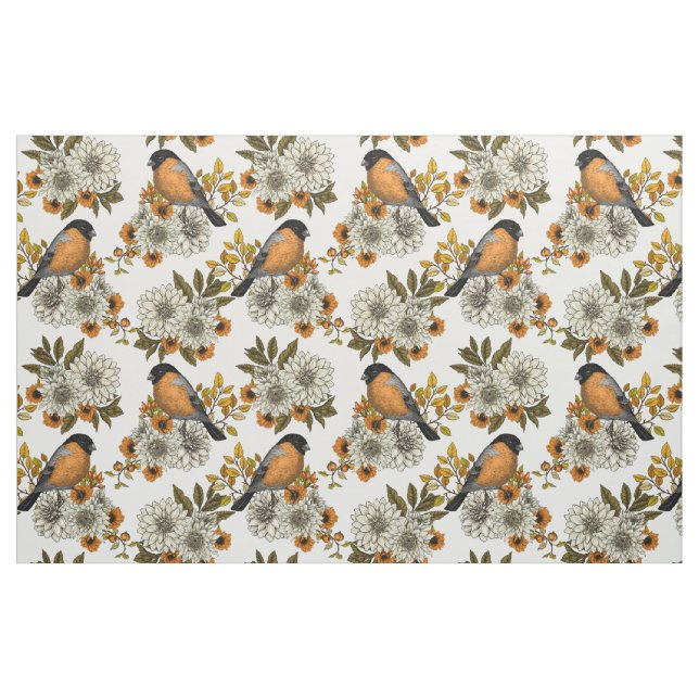 Bullfinch on autumn florals 2 fabric (Fat Quarter)