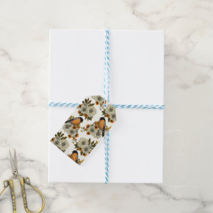 Bullfinch on autumn florals 2 gift tags