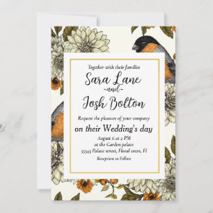 Bullfinch on autumn florals 2 invitation