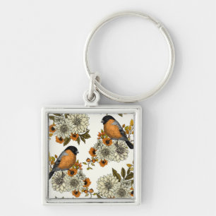 Bullfinch on autumn florals 2 keychain