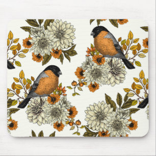 Bullfinch on autumn florals 2 mouse pad