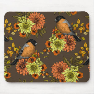 Bullfinch on autumn florals mouse pad