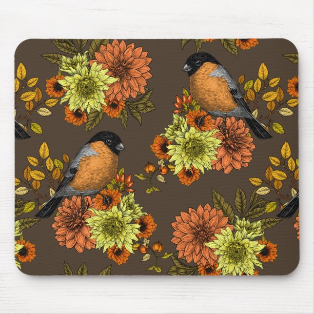 Bullfinch on autumn florals mouse pad (Front)