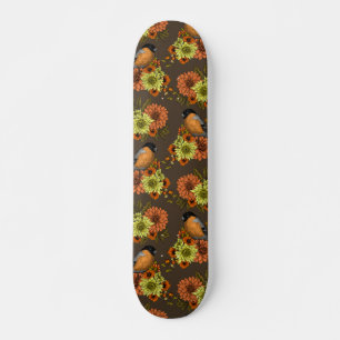 Bullfinch on autumn florals skateboard