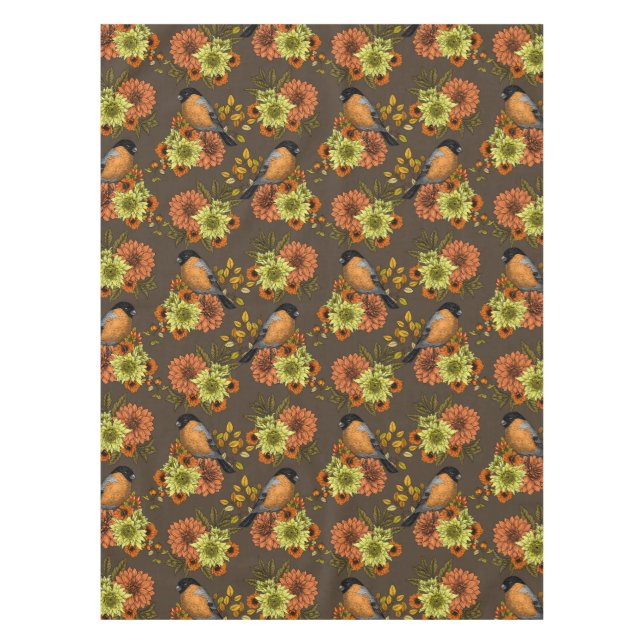 Bullfinch on autumn florals tablecloth (Front)