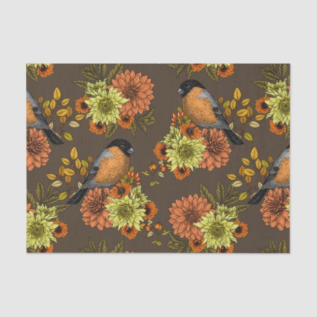 Bullfinch on autumn florals tissue paper (Front)